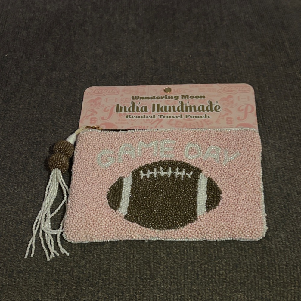 Wandering Moon  Pink Beaded Game Day Travel Pouch